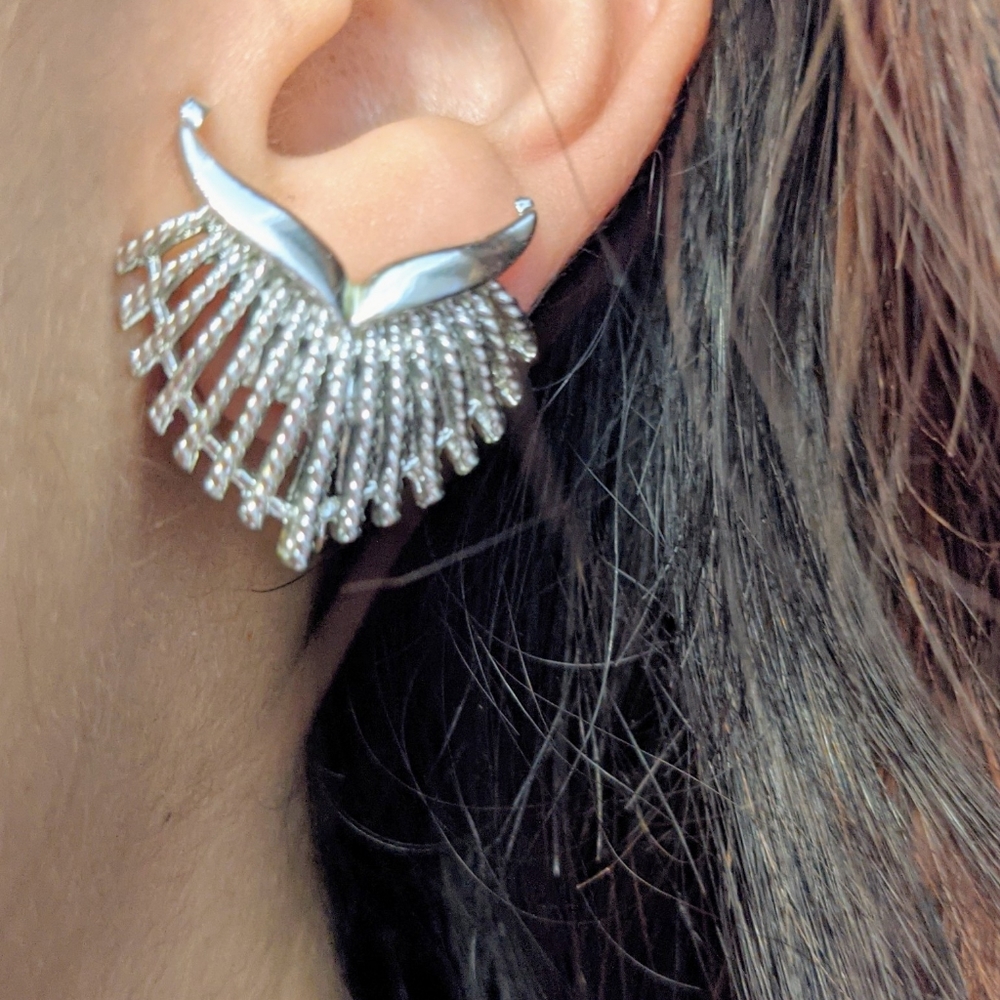 Coro Silver 1960s art deco clip-on earrings.